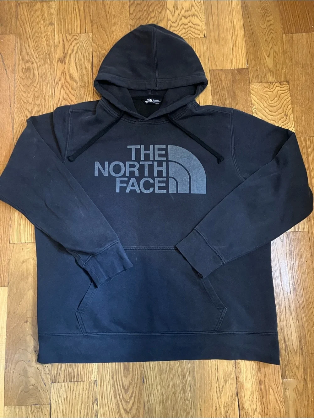The North Face Hoodie Sweatshirt Men's L Large Black Gray Graphic Print Used